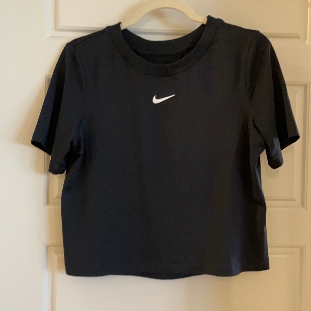 Nike Black Cropped Tee with White Swoosh